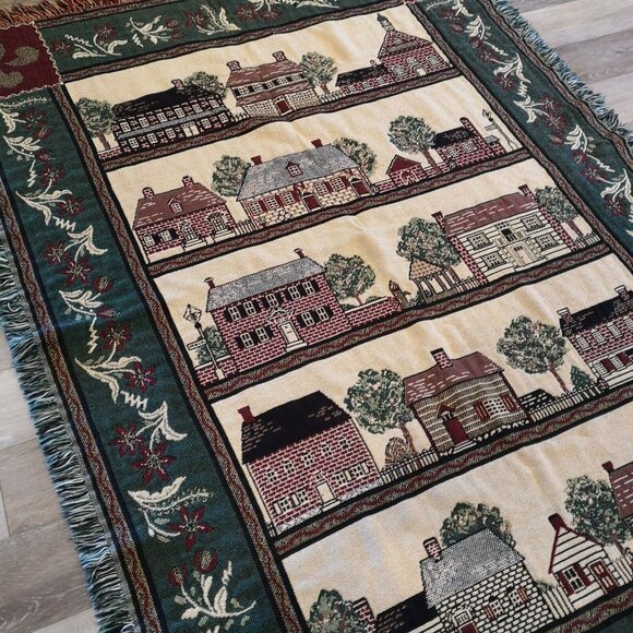 Bob Timberlake Salem Town Triple Woven Afghan Throw Blanket Cottages Burgundy - Picture 3 of 9